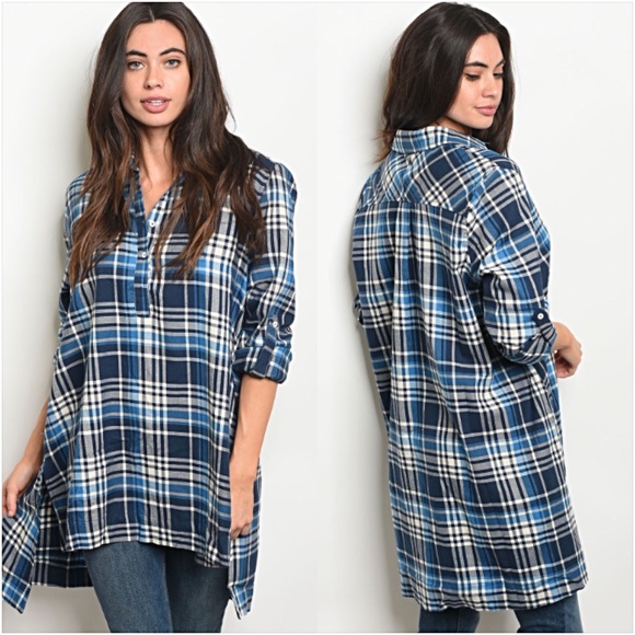 Cozy Relaxed Long Plaid Tunic Shirt SML - Picture 2 of 7